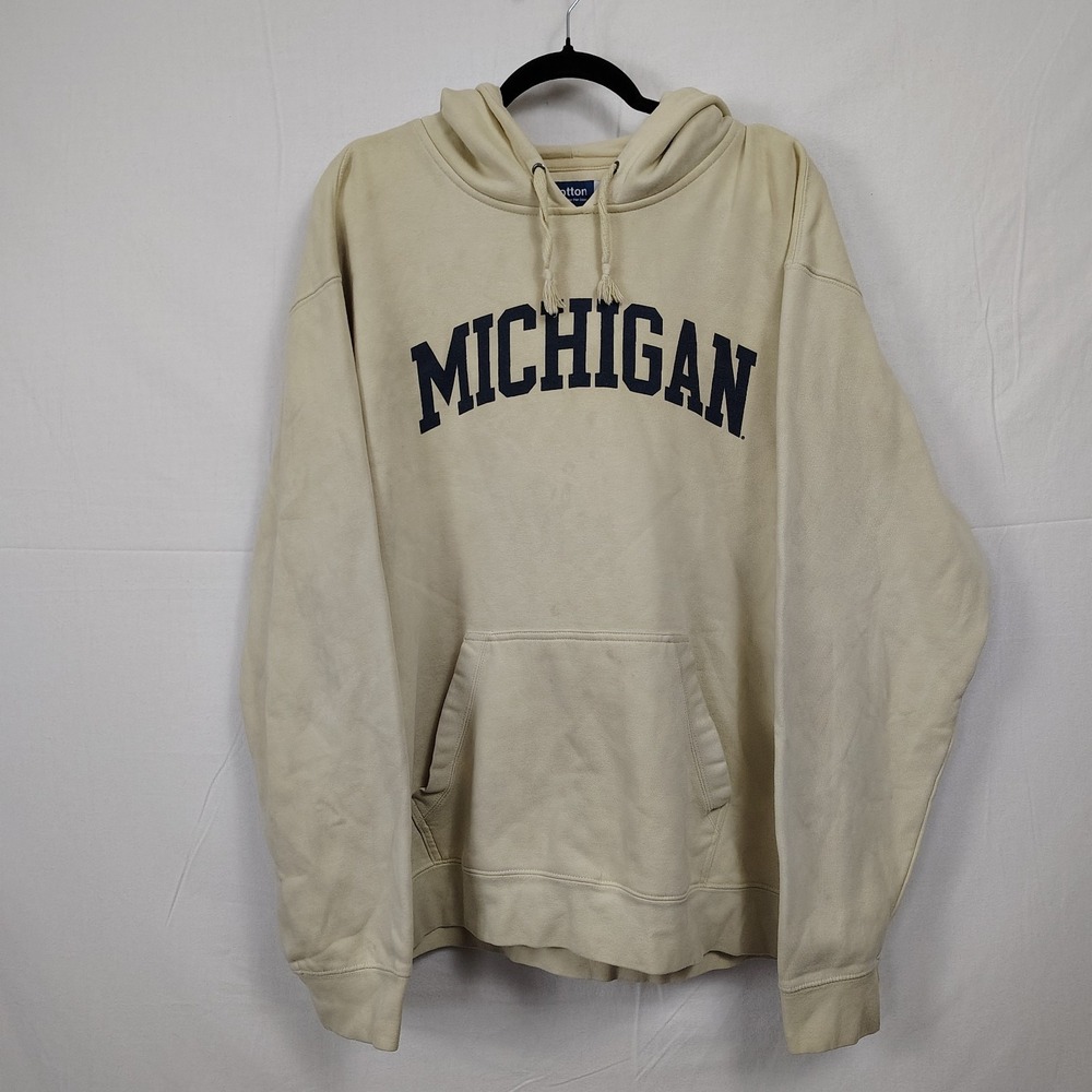 Vintage 90's 2X Faded Spell Out University of Michigan Hoodie Distressed Yellow